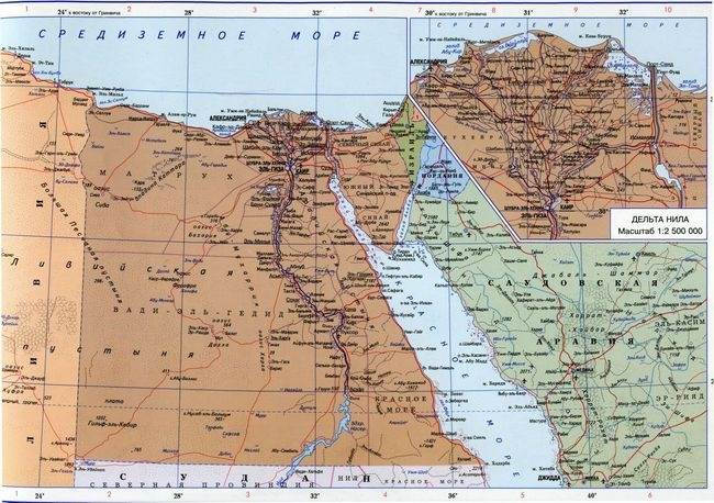 Синайский полуостров на карте мира