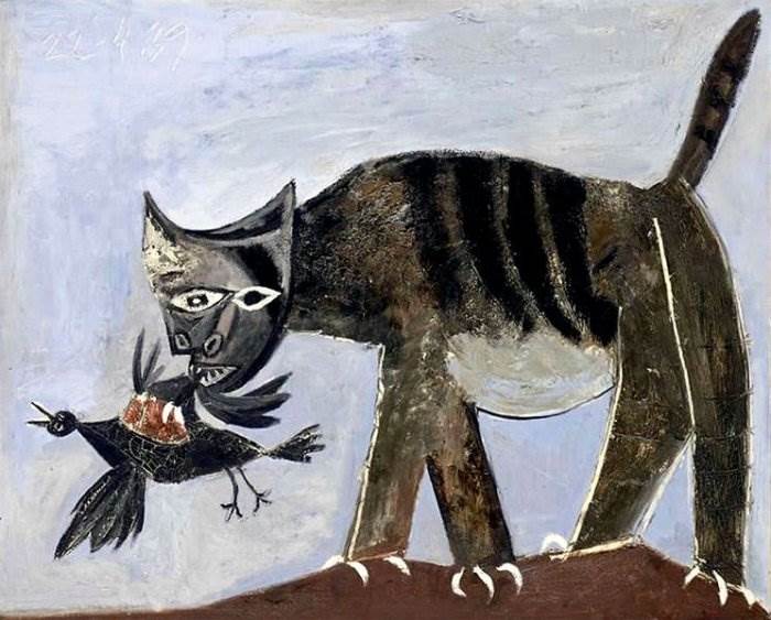 Кошка, схватившая птицу картина Пабло Пикассо