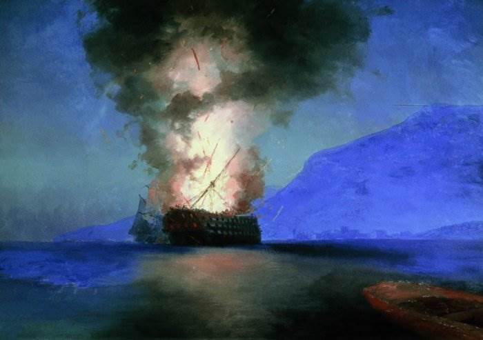 Взрыв турецкого корабля последняя картина Айвазовского