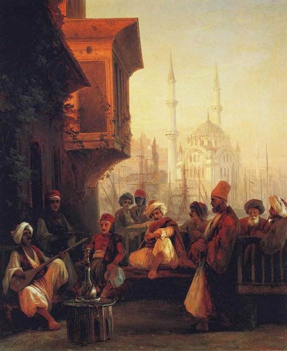 Айвазовский - Кофейня у мечети Ортакёй в Константинополе
