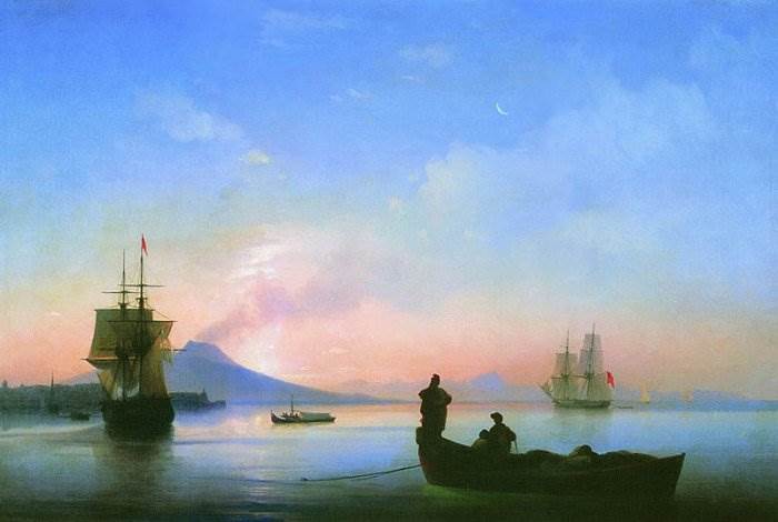 Неаполитанский залив утром картина Айвазовского