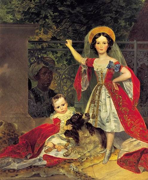 Брюллов - Портрет детей Волконских с арапом