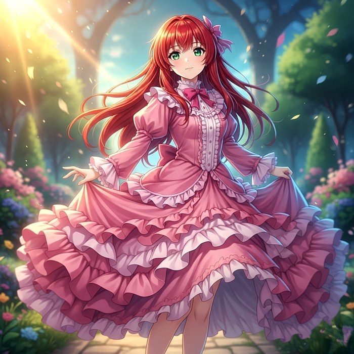 Аниме девушка в шикарном платье