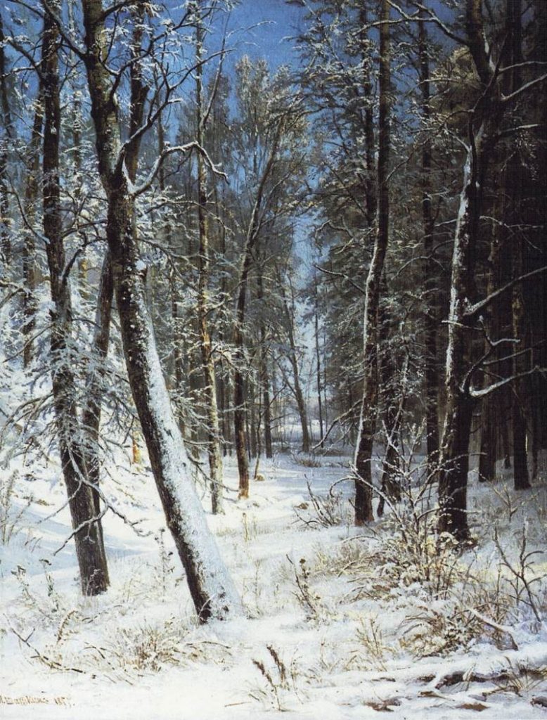 Картина зима в лесу