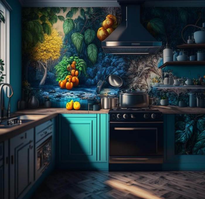 Кухня с красивыми обоями