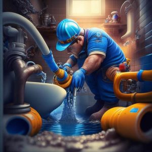 Сантехник прочищает канализацию