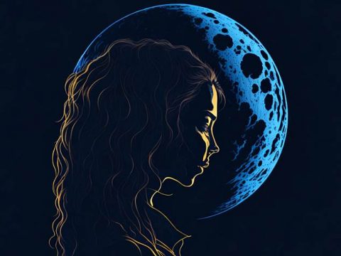 Девушка с красивой стрижкой на фоне Луны