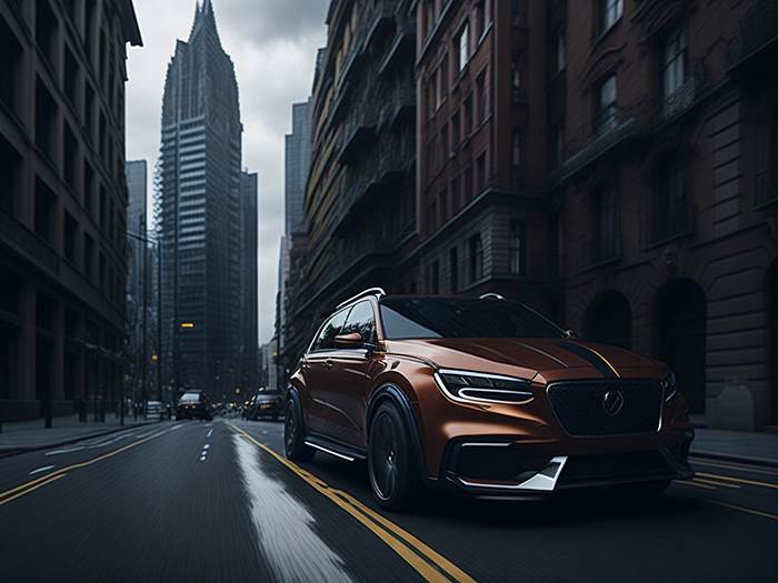 Красивый автомобиль на городской дороге.