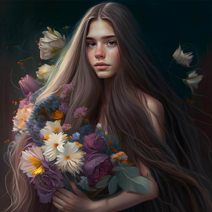 Девушка с букетом цветов