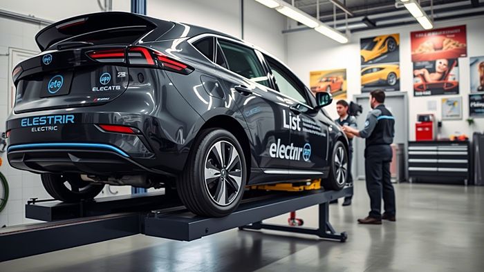 Электромобиль на подъёмнике в сервисе
