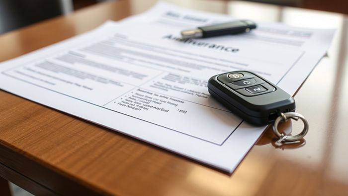 Документы страховки и ключ от авто на столе