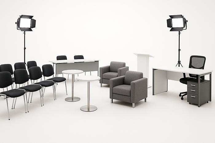 Различные виды мебели для медиа-мероприятий - конференц-кресла, столы, трибуны и VIP-мебель