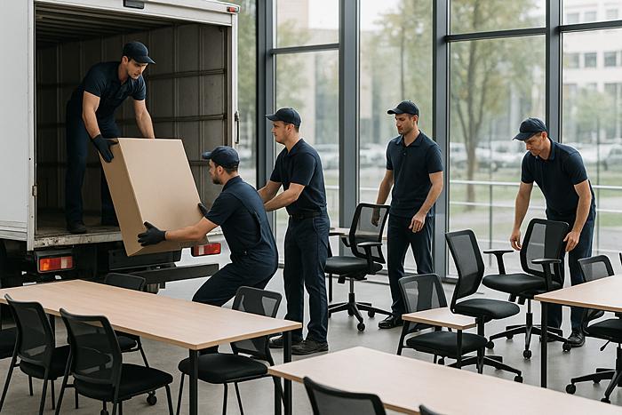 Процесс доставки и установки арендованной мебели для корпоративного медиа-события