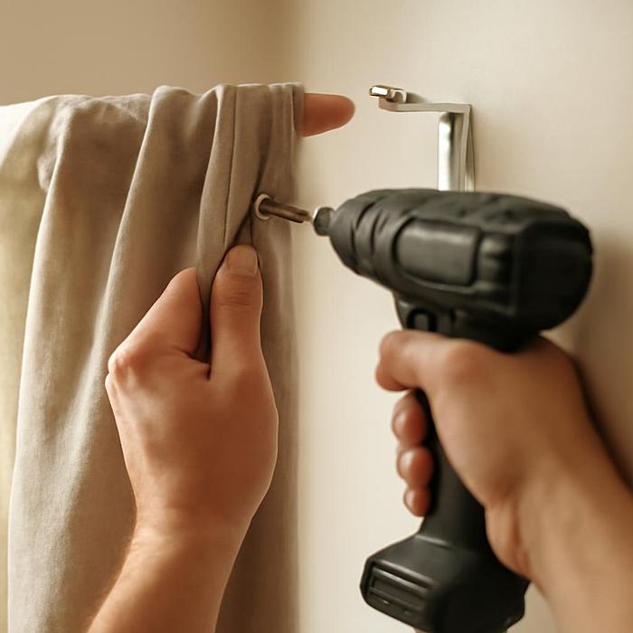 Процесс монтажа шторы на стену с использованием кронштейнов