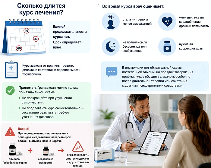 Длительность курса Грандаксина определяет врач